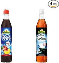 "Pfanner Iced Tea Peach Syrup & Green Tea Syrup" bandomojoje pakuotėje (4 x 700 ml) - "Icetea Peach" (2x) ir "The Green Syrup" (2x) - iš 1 butelio galima paruošti iki 7 litrų šaltos arbatos
