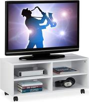 "Relaxdays" TV lenta su 4 skyriais ant ratukų CD, DVD ir pulteliui, fonetinė, skirta svetainei, HBT 35 x 80 x 35 cm, balta