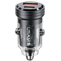 USAMS Car Charger. C35 USB+USB-C 45W Fast Charge, black/black, CC175CC01 (US-CC175)