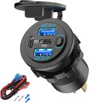 78W 12V USB lizdo automobilinis įkroviklis, itin greitas dvigubas dvigubas PD3.0 ir QC3.0 kelių USB prievadų automobilis, USB C cigarečių žiebtuvėlio pakeitimas 12 voltų lizdas, atsparus vandeniui, skirtas jūrų laivams, motociklams