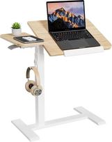 ETHU nešiojamojo kompiuterio stalas, reguliuojamo aukščio, daugiafunkcinis šoninis stalas su pakreipiamu stalviršiu ir įleistais ratukais, mobilus lovos stalas, ergonomiškas stalas biurui ir namams (ąžuolas)