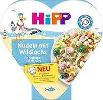 HiPP Makaronai su laukine lašiša žolelių grietinėlės padaže (6 x 250 g), nuo 1 metų, švelniai virti garuose, pagardinti prieskoniais, tinkami vaikams, iš tausios žvejybos