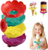 LETSHOLD 4 Stück Tropffrei Eis am Stiel-Halter für Kinder, Eishalterung Kinder Silikon, Wiederverwendbarer Eis Halter mit Runder Schale (A)