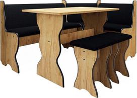 Mirjan24 Thomas kampinio suolo grupę sudaro virtuvės kampinis suolas, stalas, 2 x taburetės, valgomojo suolas (Oak Craft Gold + Hugo 100)