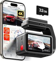 REDTIGER F4 4K prietaisų kameros automobiliams, 2,2 colio mini automobilinė kamera, 2160P jutiklinis ekranas, valdymas balsu, 32GB kortelė, naktinis matymas, "WiFi" programėlės valdymas, įrašymas kilpa, 24 valandų parkavimo stebėjimas