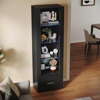 SUNXURY Svetainės vitrina Stovinti vitrina Vitrina Sandėliavimo spinta Stiklo vitrina Juodos spalvos Svetainės vitrina 550 x 350 x 1720 mm su mėlynu LED apšvietimu