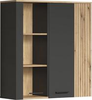 trendteam smart living - "Esteban" - Vitrina - Antracitas / "Evoke" ąžuolas - Pakabinama vitrina su 6 skyriais - (plotis x aukštis x gylis) 90 x 99 x 34 cm - Griovelio išvaizdos sieninė vitrina - Atspari įbrėžimams