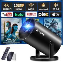 Vidéoprojecteur 1080P FHD Mini projektorius Video 4K su WiFi 6 BT5.2 Android TV, nešiojamasis projektorius, palaikantis 180° pasukimo korekciją HDMI/USB/PS5, integruota programėlė su HDMI ir Souris, juodas