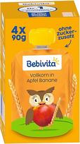 "Bebivita" išspaudžiami maišeliai: Viso grūdo obuoliai su bananais, 4 x 90 g, 4 pakuotės (4 x 4 x 90 g)
