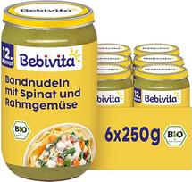 "Bebivita" Meniu nuo 12-ojo mėnesio Lenteliniai makaronai su špinatais ir kreminėmis daržovėmis, 250 g, 6 vnt. (6 x 250 g)