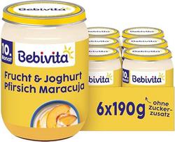 "Bebivita" vaisiai ir jogurtas / varškė "Duo Peach Passion Fruit" / jogurtas, 190 g, 6 vnt. (6 x 190 g)