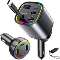 Cigarečių žiebtuvėlio USB C (2 vnt.), AGEMANY 4-in-1 ištraukiamas automobilinis įkroviklis 78 W greitasis įkroviklis su RGB šviesa iPhone 16 15 12 13 14 Android, automobilių priedai