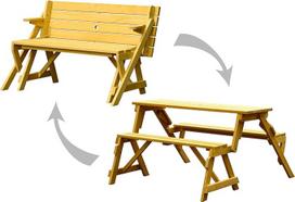 dobar® 29301FSCe Pikniko suolas "2-in-1" didelis | Daugiafunkcinis sodo suolas | Pikniko stalas iš medžio masyvo | Suolas ir stalas 4 žmonėms | Lauko sėdimųjų vietų rinkinys | 138 x 144 x 77 cm | Natūralus