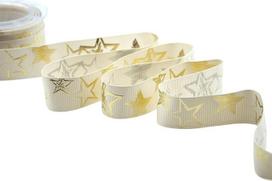 Furlanis - Gros Grain Band mit Goldsternendruck für Weihnachtsdekoration, Geschenkpakete - Elfenbein, 30 mm x 10 m