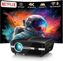 LED projektorius 4K su "WiFi" ir "Bluetooth", 1350ANSI Ultra HD išmanusis dienos šviesos projektorius Namų kino lauko filmams Integruotos programos, "Android TV", DSP garsas, 4D geometrijos korekcija, HDR, skirtas žaidimams, luboms, 300