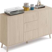 Muebles Pitarch Svetainės ir valgomojo bufetas, šoninė spintelė, 2 durys ir 3 stalčiai, ąžuolas, 89 x 140 x 40 cm, sandėliukas, virtuvė, Push Lock arba Push-Pull, modernus, šiaurietiškas