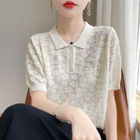 POLO megztinis Teniso trumpomis rankovėmis Vasarinis moteriškas plonas universalus amžių mažinantis kasdienis viršutinis drabužis M