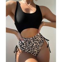 Leopard Print Bikini High Waist One Piece Swimsuit for Women Sexy Hollow Out Swimwear Summer Beachwear S juoda