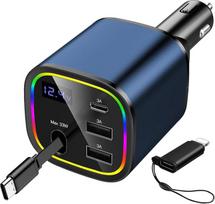 AGEMANY Cigaretės žiebtuvėlis USB C, 4-in-1 ištraukiamas automobilinis įkroviklis, 78 W greitasis įkroviklis su RGB šviesa, skirtas iPhone 16 15 12 12 13 14 Android, automobilių aksesuarai (mėlynas)