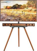 ECOTINY TV stovas 40-65 colių LCD LED OLED ekranui iki 35 kg, reguliuojamo aukščio ir pasukamas, nešiojamas medinis televizoriaus stovas su mediniu dėklu, maksimali VESA 400 x 400 mm, juodas riešutmedis