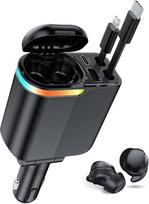 ofottofo 4-in-1 Cigaretės žiebtuvėlio USB C su "Bluetooth" ausinėmis, 120 W išplečiamas automobilio įkroviklio adapteris, greito įkrovimo automobilinis įkroviklis, suderinamas su "iPhone 16 15 14 Pro Max Android