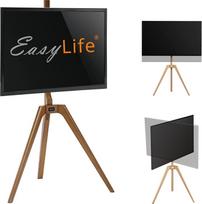 "EasyLife" - medinis TV trikojis - studijinis TV stovas iki 65 colių ir 40 kg TV / monitoriaus, pasukamas, reguliuojamas aukštis, kabelių tvarkymas, VESA iki 400 x 400 (baltas / riešutmedis)