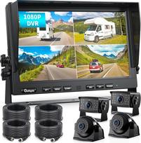 "eRapta" 10 colių belaidė galinio vaizdo kamerų sistema sunkvežimiams, HD 1080P skaitmeninė galinio vaizdo kamerų sistema su 10 colių Quad Split Loop įrašymo monitoriumi, IP69K vandeniui atsparios atbulinės eigos kameros nameliams ant ratų