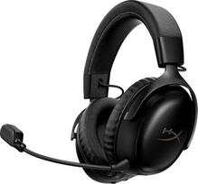 "HyperX Cloud III S" - belaidės žaidimų ausinės, daugiaplatformės, 2,4 GHz, "Bluetooth", baterija veikia iki 120 valandų, 2,4 GHz, 53 mm pakreipiamas draiveris, 10 mm nuimamas mikrofonas - juodos spalvos