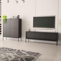 "Lomadox" svetainės kambario komplektas 2 dalių svetainės kambario spinta Svetainės baldai Svetainės spintos Modernios juodos matinės spalvos su frezuotais priedais