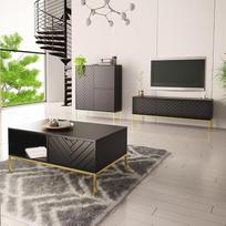 "Lomadox" svetainės kambario komplektas 3 dalių svetainės kambario spinta Svetainės baldai Svetainės spintos Modernios juodos matinės spalvos su frezuotais priedais