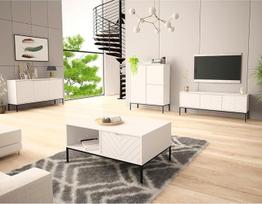 "Lomadox" svetainės kambario komplektas 4 dalių svetainės kambario spinta Svetainės baldai Svetainės spintos Modernios matinės baltos spalvos su frezuotais priedais