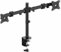PureMounts Schreibtischhalterung für 2 Monitore 33-69 cm (13-27 Zoll), neigbar -45° bis 45°, schwenkbar 180°, drehbar 360°, VESA 100x100 schwarz