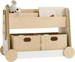 Babywood medinė knygų lentyna ant ratukų | Saugi knygų lentyna vaikams | Vaikų lentyna su 2 žaislų dėžėmis | Montessori knygų lentyna | Knygų lentyna | Knygų lentyna su dviem medinėmis žaislų dėžėmis