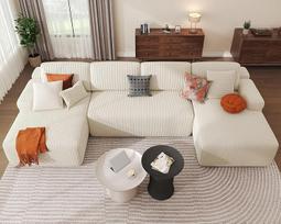 DURASPACE Debesų sekcijos sofos svetainei, modulinė U formos sofa su gilia sėdyne, velvetinė sofa-lova su atminties putomis, surinkti nereikia (smėlio spalvos)
