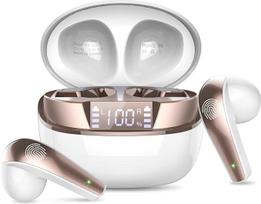 "Bluetooth" ausinės, belaidės "Bluetooth 5.3" ausinės su 4 mikrofonais, mini belaidės ausinės ENC triukšmo mažinimo ausinės, 40H gilus bosas, LED ekranas, IP7 vandeniui atsparios ausinės, baltas auksas