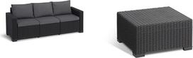 "Keter Allibert by Garden Lounge Sofa California", 3 sėdimos vietos, grafitinė/šaltai pilka, 199 x 68 x 72 cm & "Allibert by California" plastikinis sodo stalas, šoninis sodo stalas, 68 x 68 x 35 cm