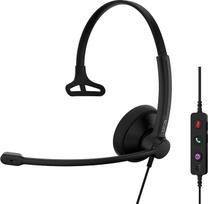 EPOS Impact 100 MS mono USB-C+A ausinės su mikrofonu, sertifikuotos "Microsoft Teams", slopinančios triukšmą, lengvos konstrukcijos, su silikono atramomis, USB adapteriu, skambučių valdymu, UC Business, juodos spalvos