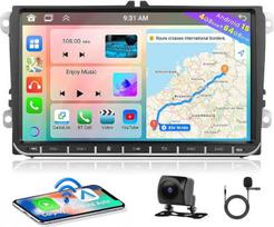 Hikity 8 Core 4+64G Android 13 automobilinis radijas VW Golf 5 6 Passat Polo Tiguan Touran Caddy Skoda radijo stotis Belaidis CarPlay Android automobilis Bluetooth 9 colių ekranas GPS WiFi EQ FM RDS mygtukai