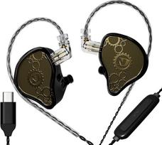 KAMINRUN ND Venus In-Ear Monitor ausinės, 10 mm dvigubo magnetinio dinaminio draiverio IEM ausinės, HiFi laidinės žaidimų ausinės, 2 kontaktų nuimamas kabelis (su mikrofonu, juodos spalvos, USB-C prievadas)
