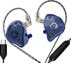 KAMINRUN ND Venus In-Ear Monitor ausinės, 10 mm dvigubo magnetinio dinaminio draiverio IEM ausinės, HiFi laidinės žaidimų ausinės, 2 kontaktų nuimamas kabelis (su mikrofonu, mėlynos spalvos, 3,5 mm)