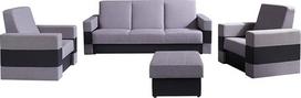 Mirjan24 "Gordia" minkštųjų baldų komplektas su lovos dėže ir miego funkcija, sofa, minkšta taburetė ir du foteliai, svetainės komplektas (Soft 011 + Lux 05)