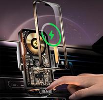 OBEST belaidis automobilinis įkroviklis, navigacijos laikiklis mobiliajam telefonui su infraraudonųjų spindulių indukcija, 66 W įkrovimu ir 2 magnetiniais adapteriais, suderinamas su visais mobiliaisiais telefonais