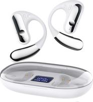 Open Ear Bluetooth Headphones, Bluetooth 5.3 Headphones Wireless with 4 Mics, 40 Hours Dual LED Display, Type-C Headphones, Wireless Bluetooth, IP7 Waterproof ENC Sports Headphones, White