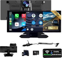 SCUMAXCON 11,26 colių jutiklinis automobilinis radijas su juodu rėmeliu, belaidis "CarPlay", "Android Car", "AirPlay", 4K kamera, "Bluetooth", GPS, FM