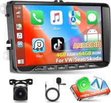 [4G+64G] Automobilinis radijas VW/Seat/Passat/Golf/Polo/Skoda, "Motorsi" belaidis "Apple CarPlay" ir "Android" automobilinis radijas, 2-DIN 9 colių HD jutiklinis ekranas, "Bluetooth", GPS/SWC/EQ/FM/RDS + galinio vaizdo kamera, mikrofonas