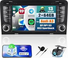 【2+64GB】 Android 13 Carplay Autoradio mit Navi für Audi A3 8P/8P1 S3 RS3 Sportback,7 Zoll Touchscreen Auto Radio mit GPS Android Auto FM/RDS EQ Bluetooth SWC USB+AHD Rückfahrkamera&MIC