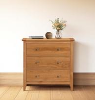 "Hallowood Furniture Hereford" ąžuolinė miegamojo komoda 3 stalčiai Šviesaus ąžuolo medinė komoda Svetainės prieškambario ir miegamojo sandėliavimo stalčiai