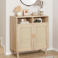 "Litake Rattan Sideboard", 80 x 92 x 40 cm, komoda su 2 atvirais skyriais ir 2 rotango durelėmis, komoda, medinė bufetinė spintelė, sandėliavimo spintelė, konsolinis staliukas, kavos baro spintelė, TV staliukas,