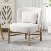 chairus Minkštas fotelis su apmušalais Chenille Lounge kėdė svetainei Armless Recliner kėdė su medžio masyvo kojomis Miegamojo balkonas (balta)