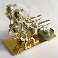 Auksinis dviejų cilindrų Stirlingo variklio modelis, fizikos mokymo eksperimentas, garo jėgos technologija, išradimas, „pasidaryk pats“ eksperimentinis, studentų dovanos a set